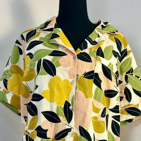 Rachel Zoe Floral Pajama Set - Yellow and Green Leaf Print Tropical - Picture 4 of 9
